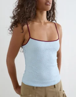 Barlyn Cami Top in Lace Turquoise with Burgundy Binding