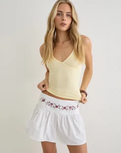 Becita Mini Skirt in Poplin White with Cherry Blossom Embroidery