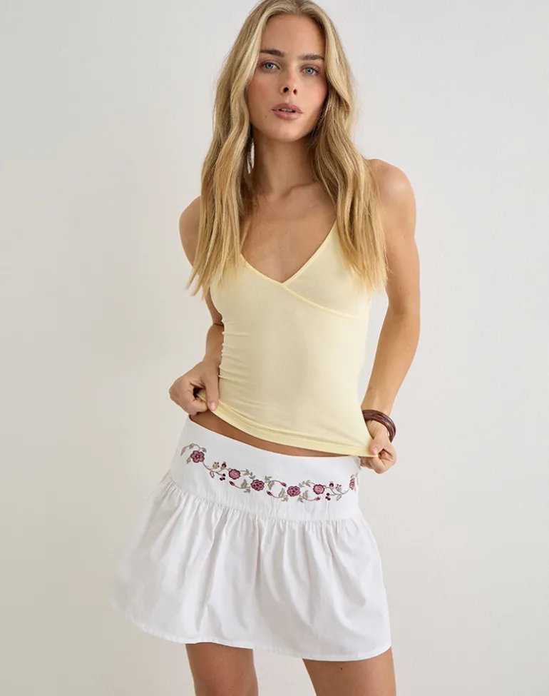 Becita Mini Skirt in Poplin White with Cherry Blossom Embroidery