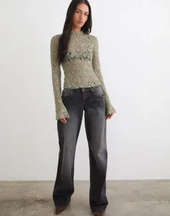 Beerus Long Sleeve Mock Neck Top in Lace Sage Green