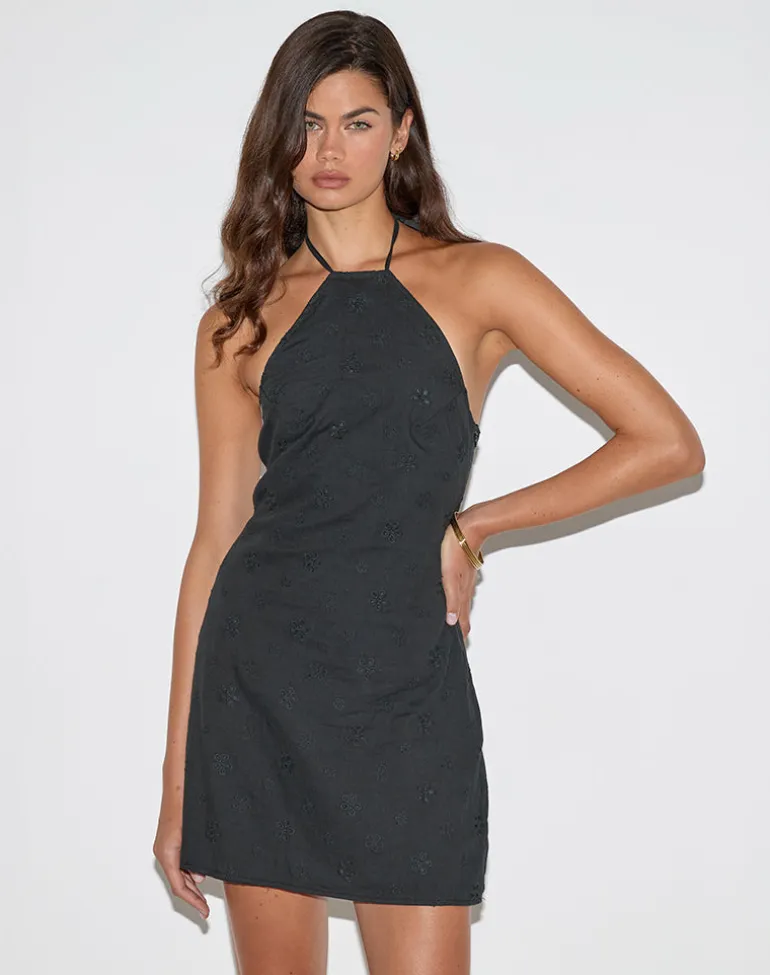Belinda Mini Dress in Flower Broderie Black