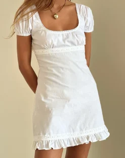 Bella Mini Tea Dress in Poplin White