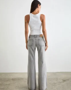 Bell Bottom Low Rise Flare Jeans in Bleached Grey