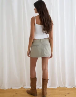 Belted Denim Mini Skirt in Oat