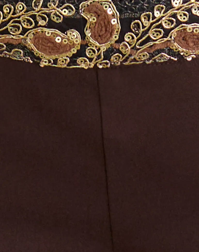 Belvani Mini Short in Brown with Embroidered Sequin Trim