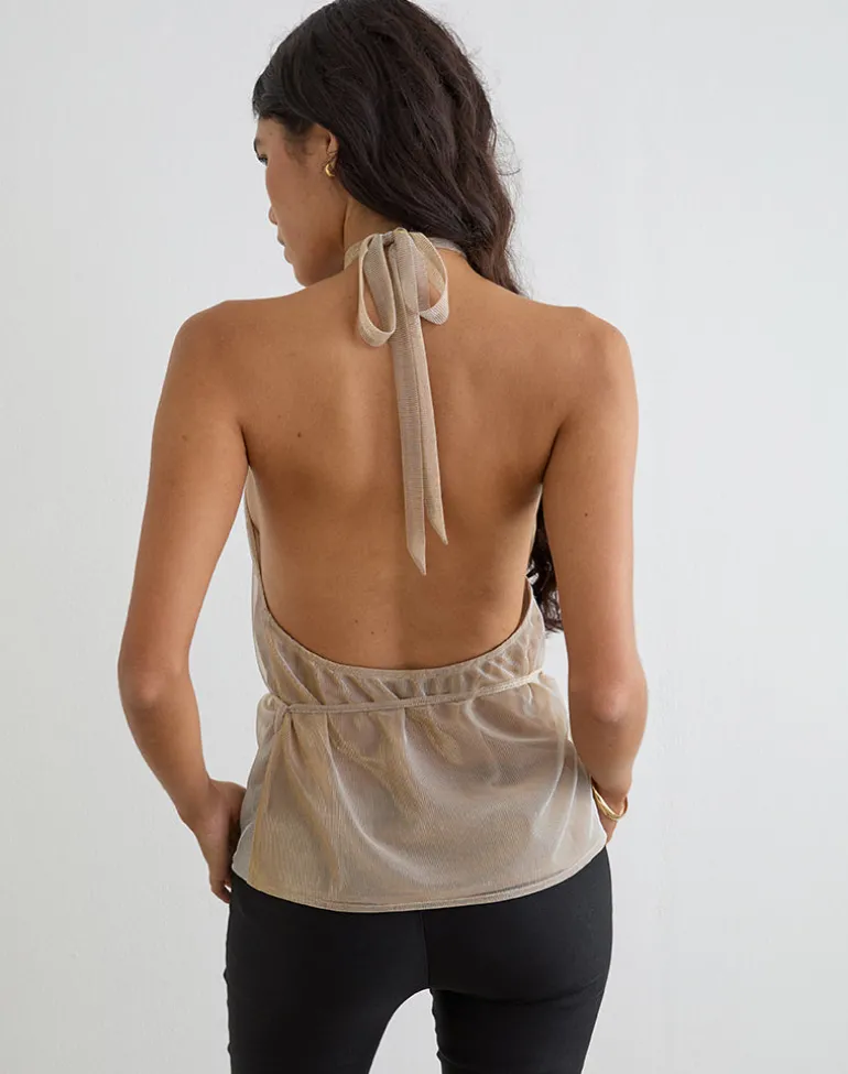 Benicia High Neck Keyhole Top in Gold