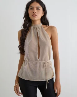 Benicia High Neck Keyhole Top in Gold