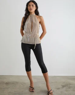 Benicia High Neck Keyhole Top in Gold