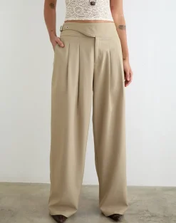 Berdine Wide Leg Trouser in Tailoring Beige