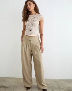 Berdine Wide Leg Trouser in Tailoring Beige