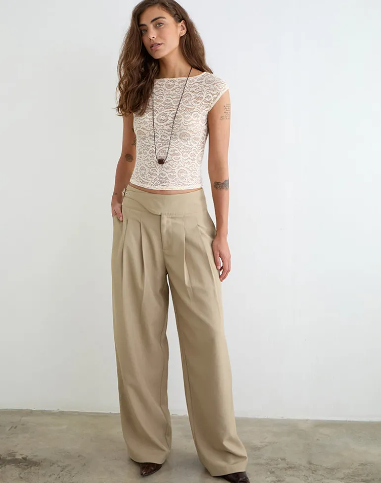 Berdine Wide Leg Trouser in Tailoring Beige