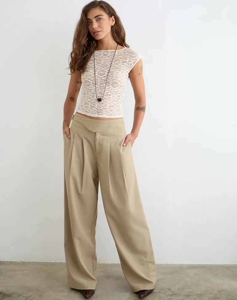 Berdine Wide Leg Trouser in Tailoring Beige