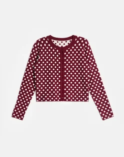 Bhavina Cardigan in Burgundy with Cream Polka Print