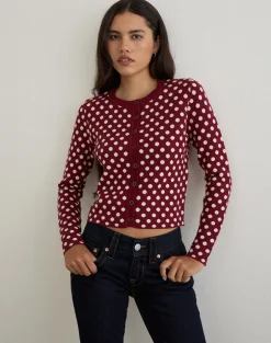 Bhavina Cardigan in Burgundy with Cream Polka Print