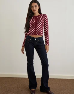 Bhavina Cardigan in Burgundy with Cream Polka Print