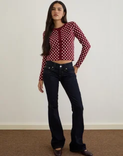 Bhavina Cardigan in Burgundy with Cream Polka Print