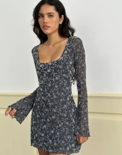 Bindara Mini Dress in Pretty Petal Flock Dark Grey