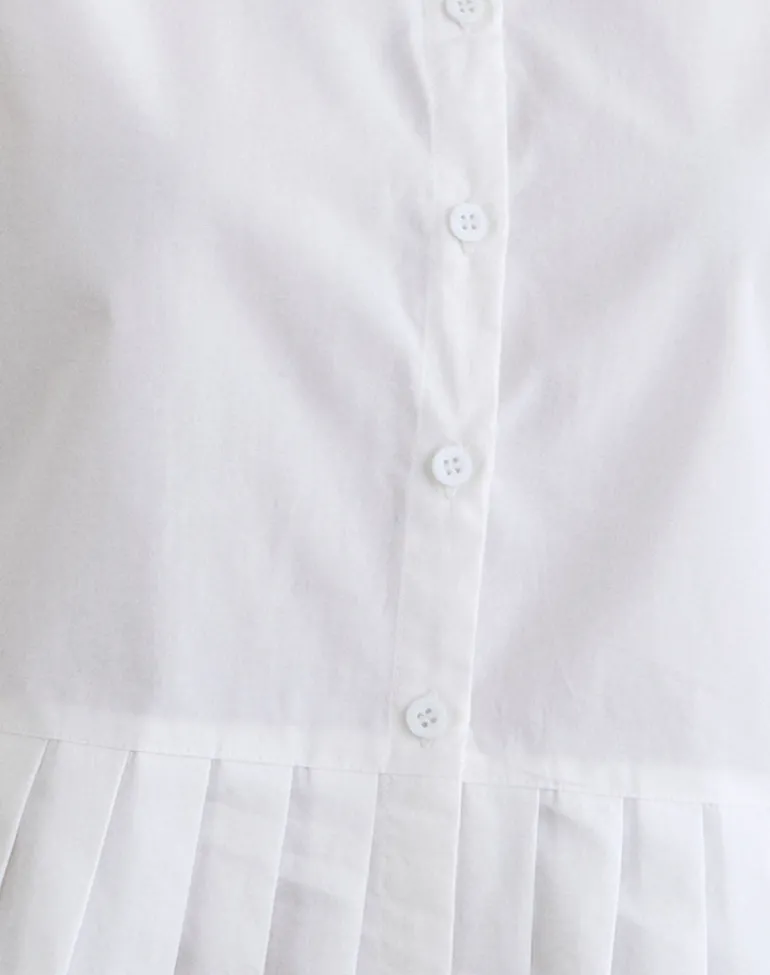 Bisian Pleated Hem Shirt in Poplin White