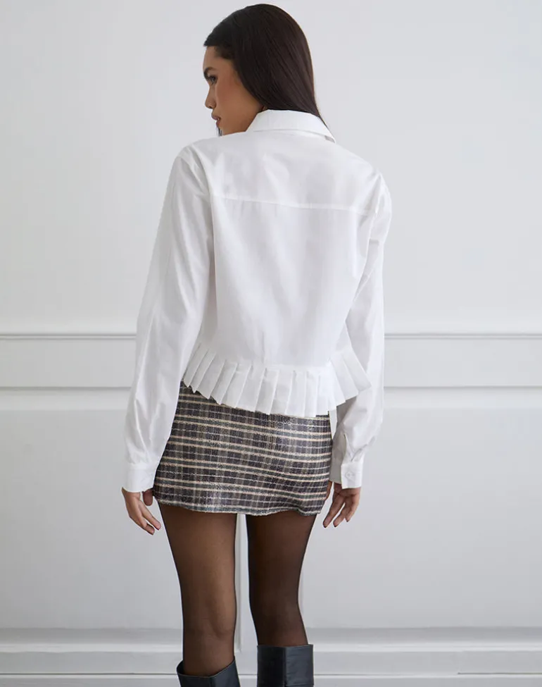 Bisian Pleated Hem Shirt in Poplin White
