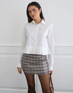 Bisian Pleated Hem Shirt in Poplin White