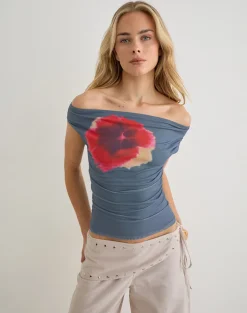 Bisik Top in Grey with Big Petal Script