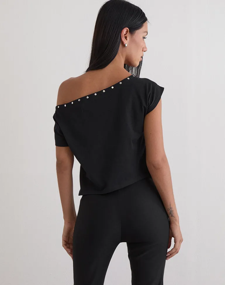 Bizzy Top in Jersey Black with Studs