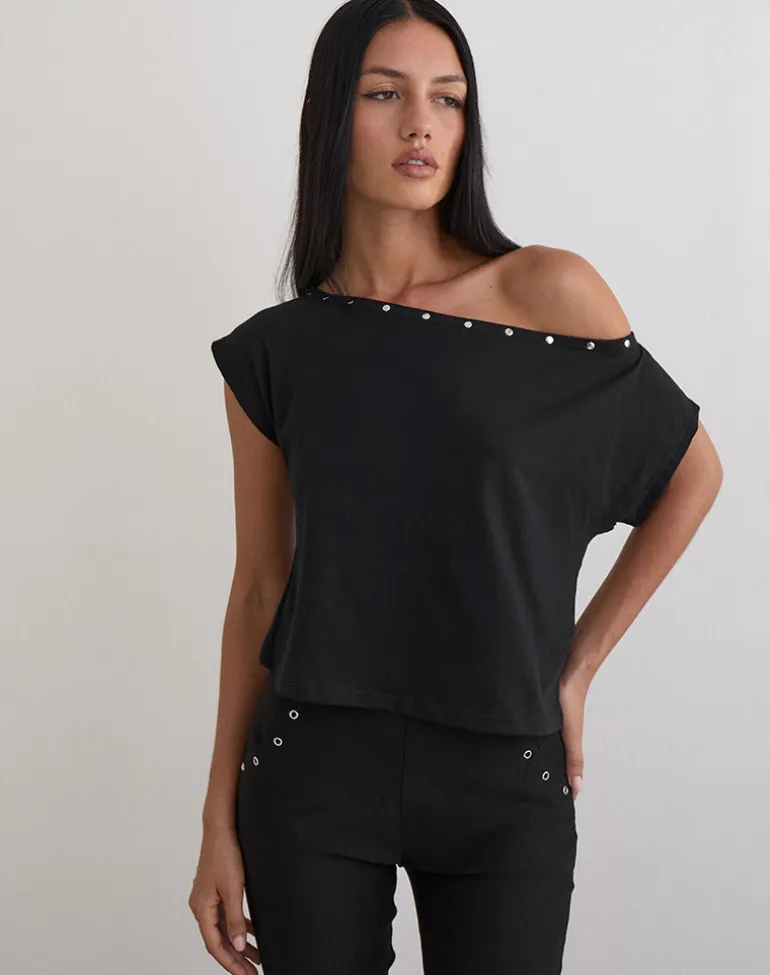 Bizzy Top in Jersey Black with Studs