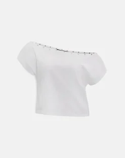 Bizzy Top with Studded Neckline in Off White
