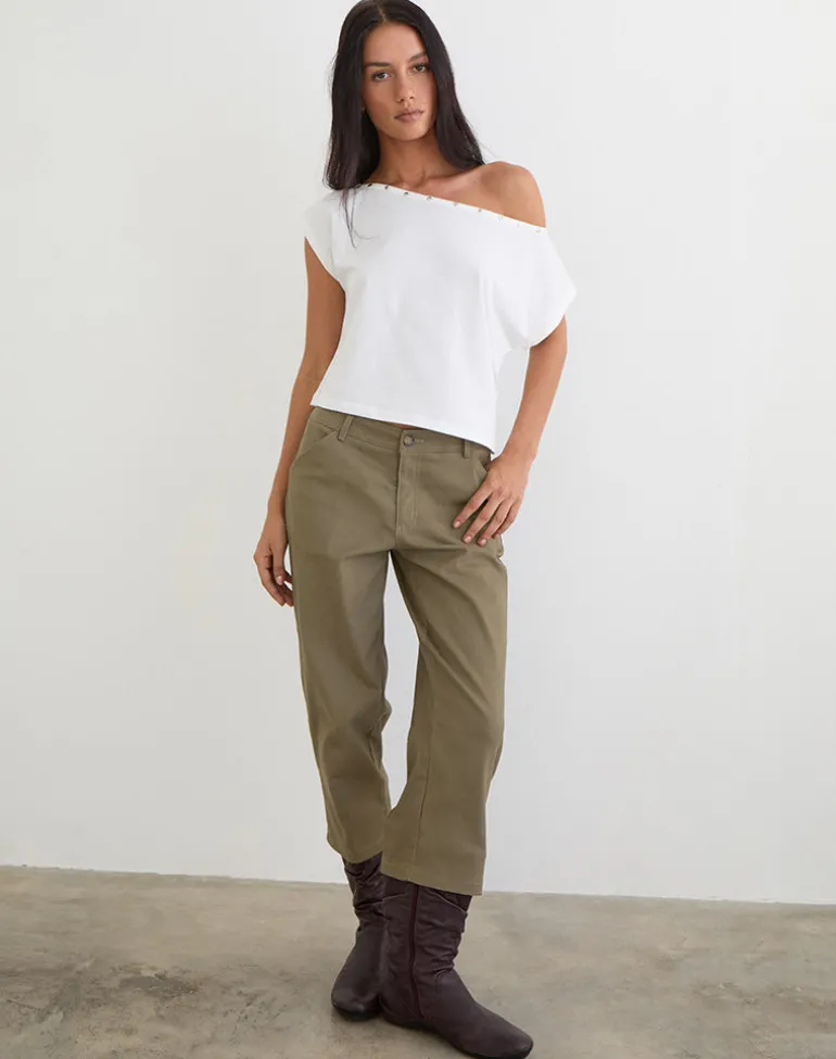 Bizzy Top with Studded Neckline in Off White