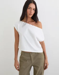 Bizzy Top with Studded Neckline in Off White