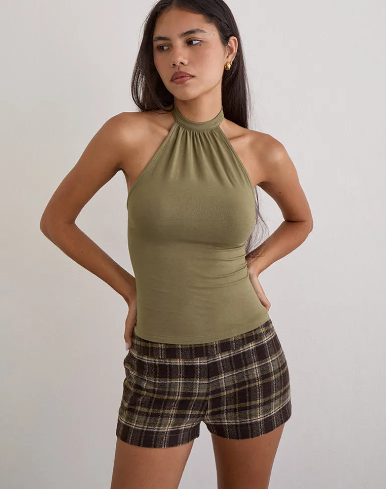 Blazira Short in Check Wool Brown and Green