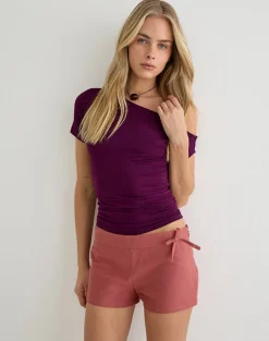 Blazy Tie Short in Linen Tuscan Red