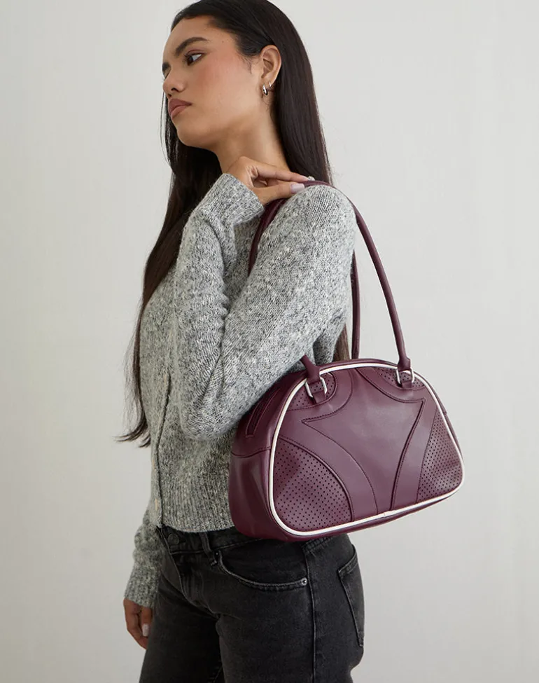 Bowler Bag in Cream and Burgundy