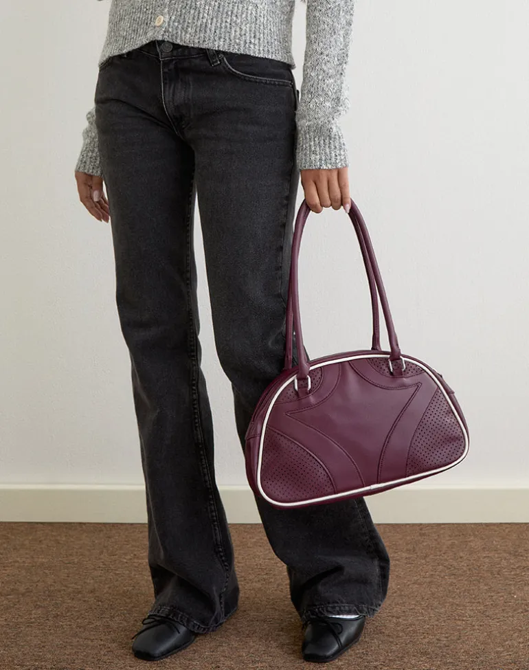Bowler Bag in Cream and Burgundy