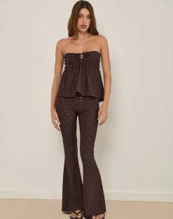 Boyd Bandeau Top in Stretch Broderie Brown