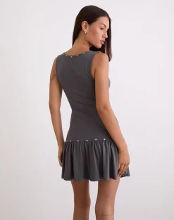 Brani Studded Mini Dress in Charcoal Grey