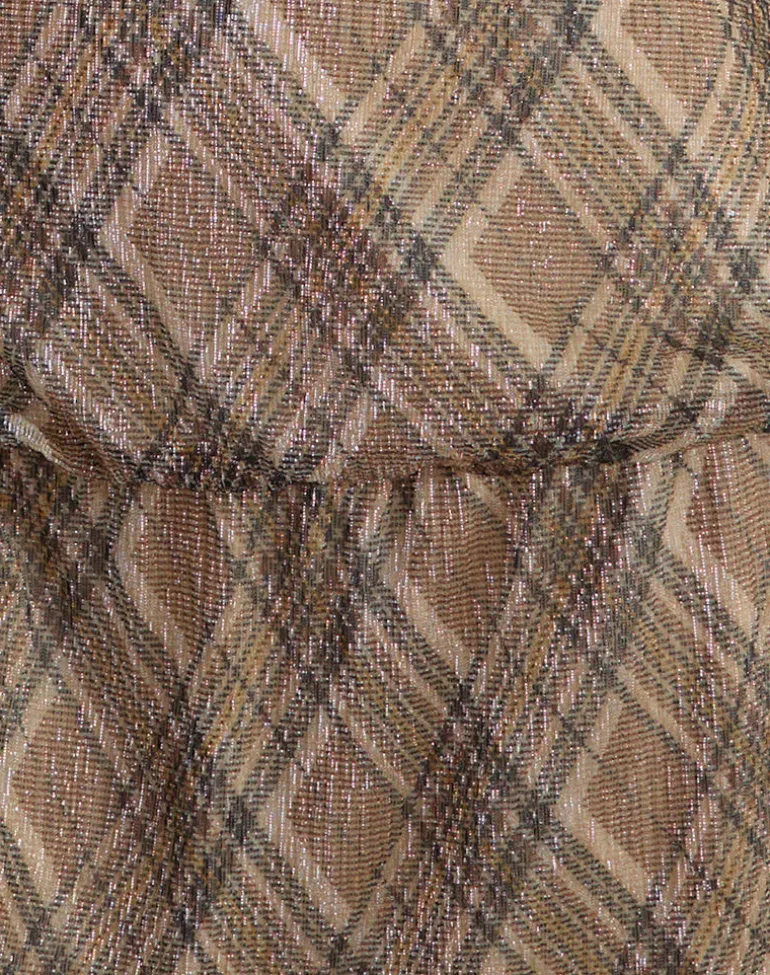 Briani Halterneck Dress in Check Plisse Brown