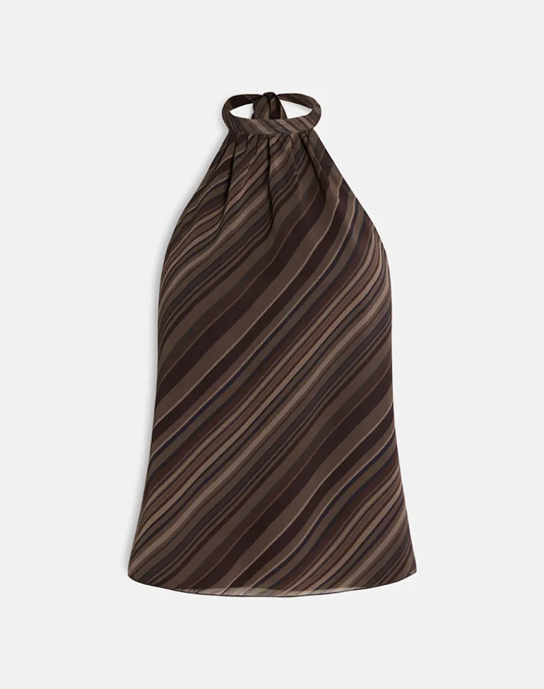 Brielle Top in Chiffon Mix Brown Stripe