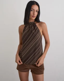 Brielle Top in Chiffon Mix Brown Stripe