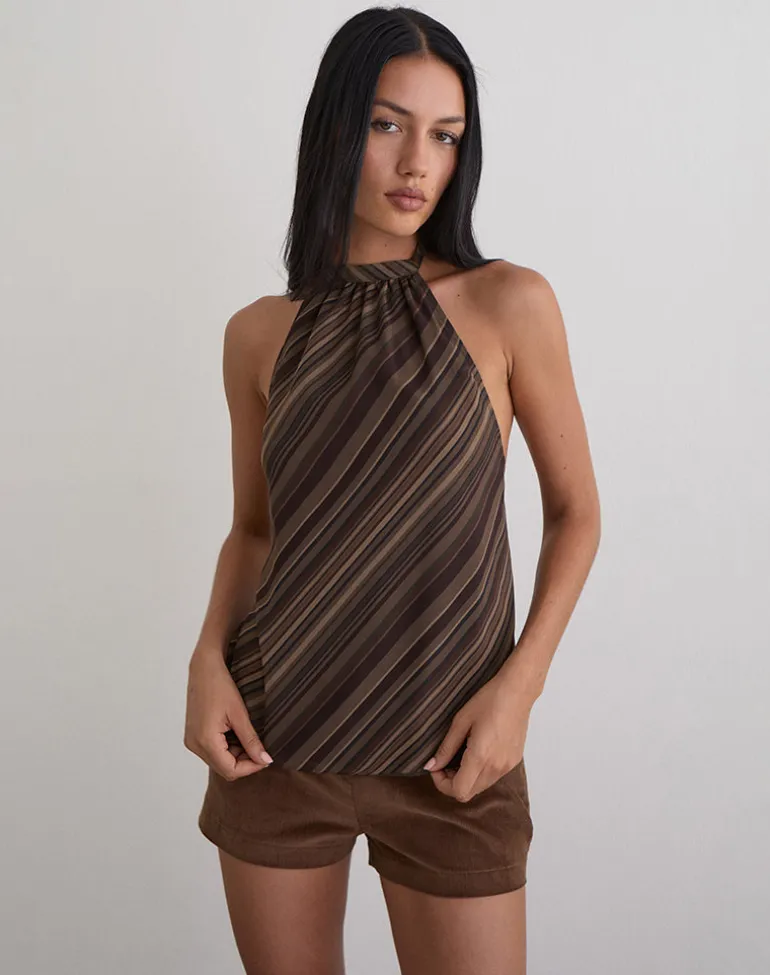 Brielle Top in Chiffon Mix Brown Stripe