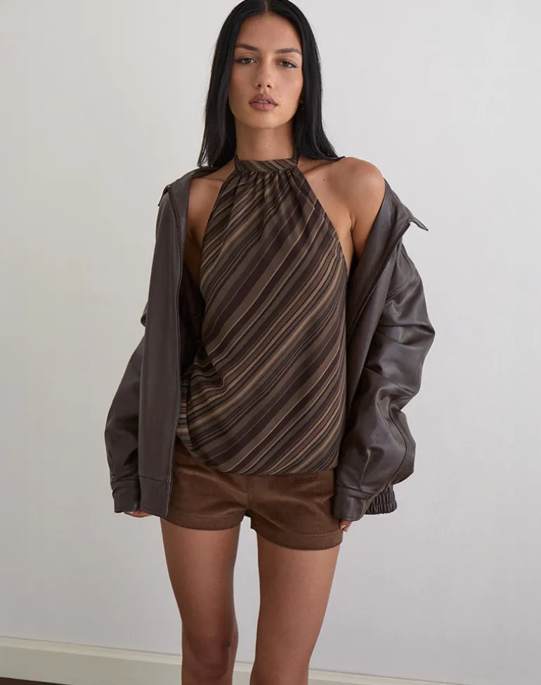 Brielle Top in Chiffon Mix Brown Stripe