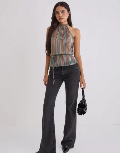Brienne Top in Blue and Brown Shimmer Sheer Plisse