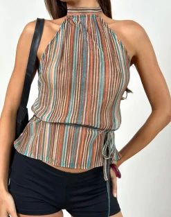 Brienne Top in Blue and Brown Shimmer Sheer Plisse