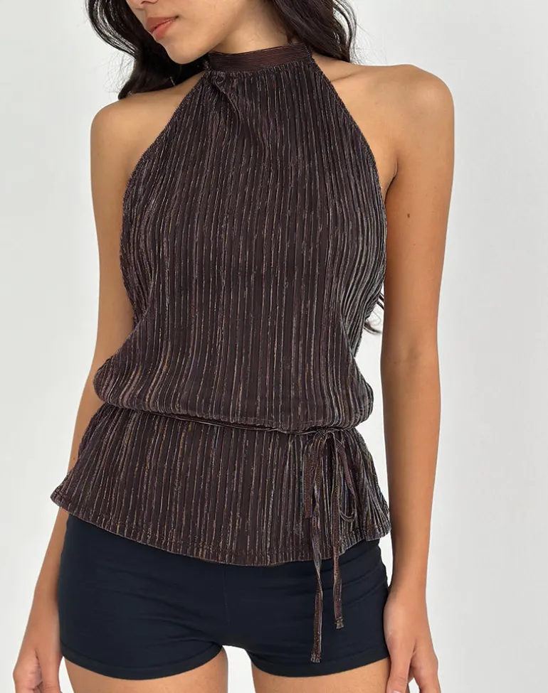 Brienne Top in Brown Shimmer Sheer Plisse