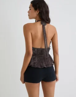 Brienne Top in Brown Shimmer Sheer Plisse