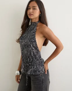 Brienne Top in Plisse Leopard Grey