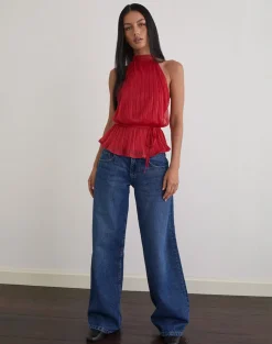 Brienne Top in Shimmer Plisse Red