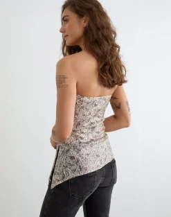 Brilia Bandeau Top in Paisley Sequin Gold