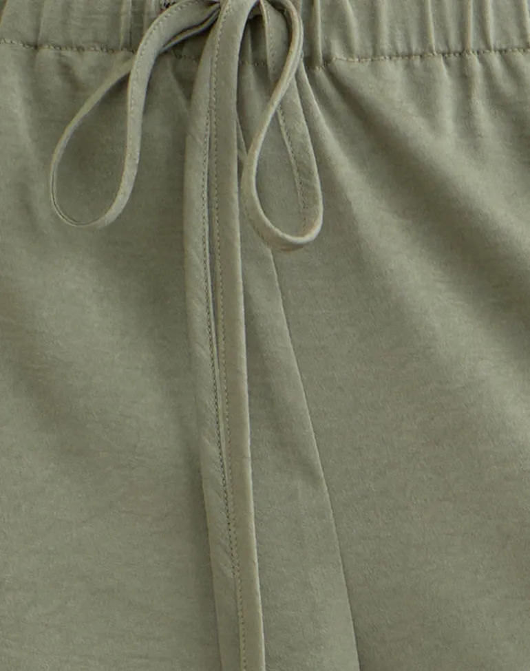 Brizid Balloon Trouser in Crinkle Satin Khaki