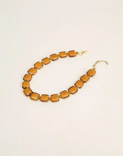 Brown Square Beaded Gold Plated Necklace
